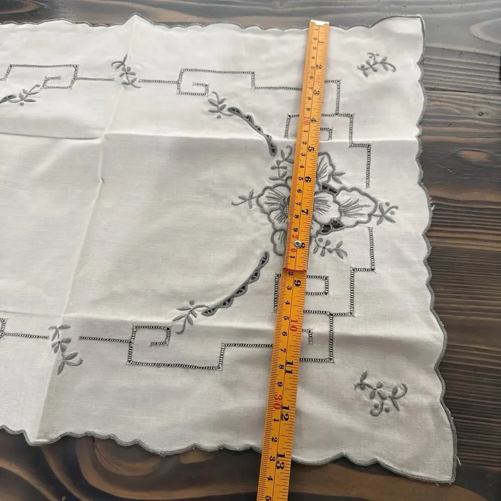 Grandmacore Vintage White Linen Placemats Set of 2 Embroidered Cutwork